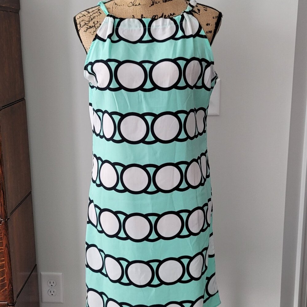 Classy Women's Mint Green Circle-Print Halter Dress